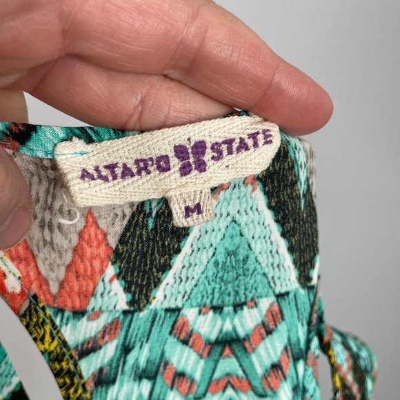 Altar'd State Dress M Aqua Coral Southwest Aztec Flowy Comfortable Maxi Long - Picture 6 of 13